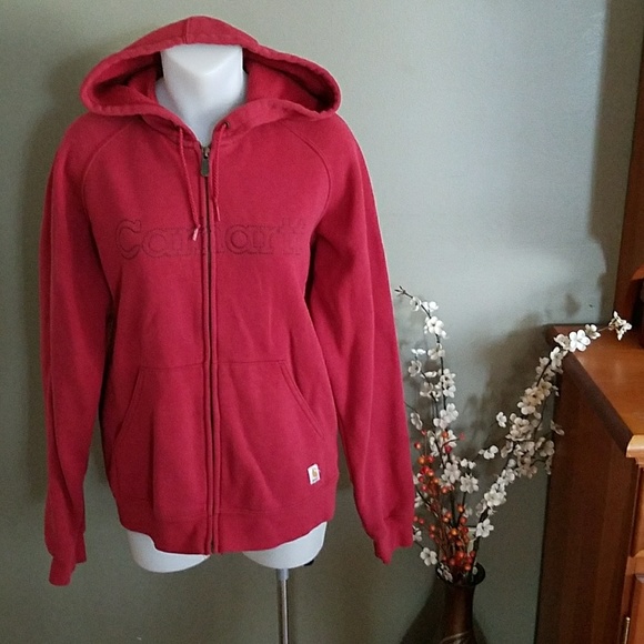 red carhartt zip up hoodie